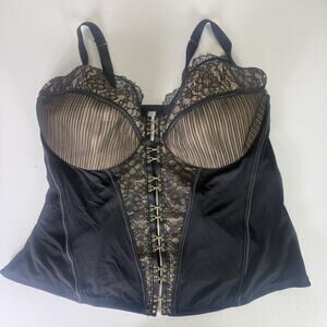 Cacique Bustier Corset Top Garter Lingerie Black Glam Front Hooks Sexy 44DDD